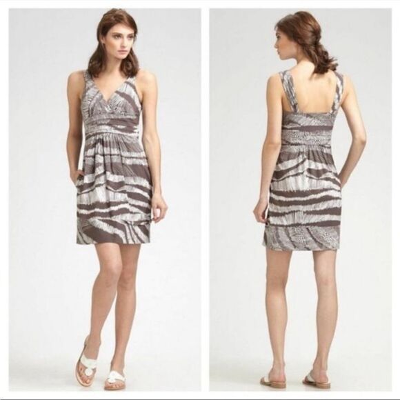 BCBGMaxAzria cocoa combo sleeveless V-neck dress size 8 - Picture 1 of 11